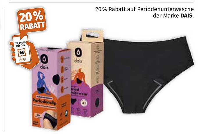 20 % Rabatt auf Periodenunterwäsche der Marke DAIS.