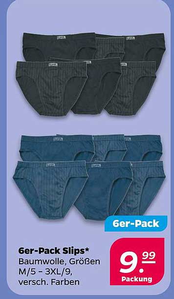 6er-Pack Slips* Baumwolle, Größen M/5 – 3XL/9, versch. Farben
