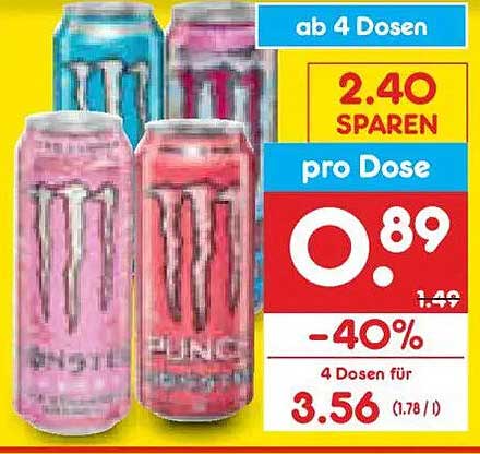ab 4 Dosen 2.40 SPAREN pro Dose 0.89 -40% 4 Dosen für 3.56 (1.78/l)