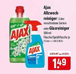 Ajax Allzweckreiniger 1 Liter verschiedene Sorten oder Glasreiniger 500 ml Flasche/Sprühflasche je