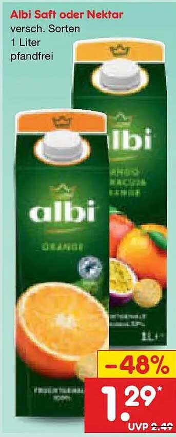 Albi Saft oder Nektar versch. Sorten 1 Liter pfandfrei
