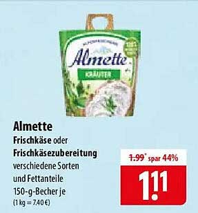 Almette Frischkäse oder Frischkäsezubereitung verschiedene Sorten und Fettanteile 150-g-Becher je