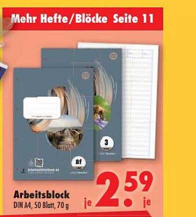 Arbeitsblock DIN A4, 50 Blatt, 70 g