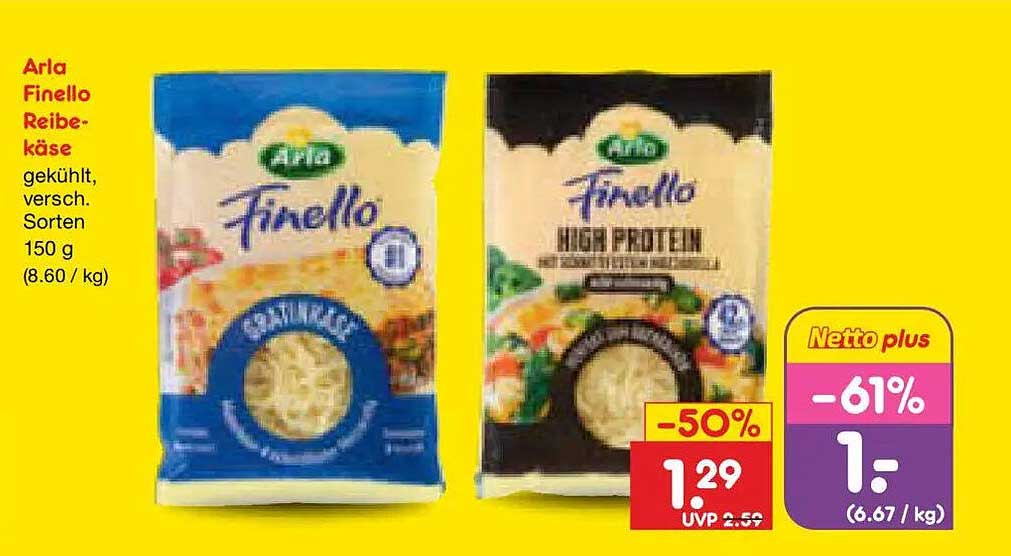 Arla Finello Reibe-käse gekühlt, versch. Sorten 150 g
