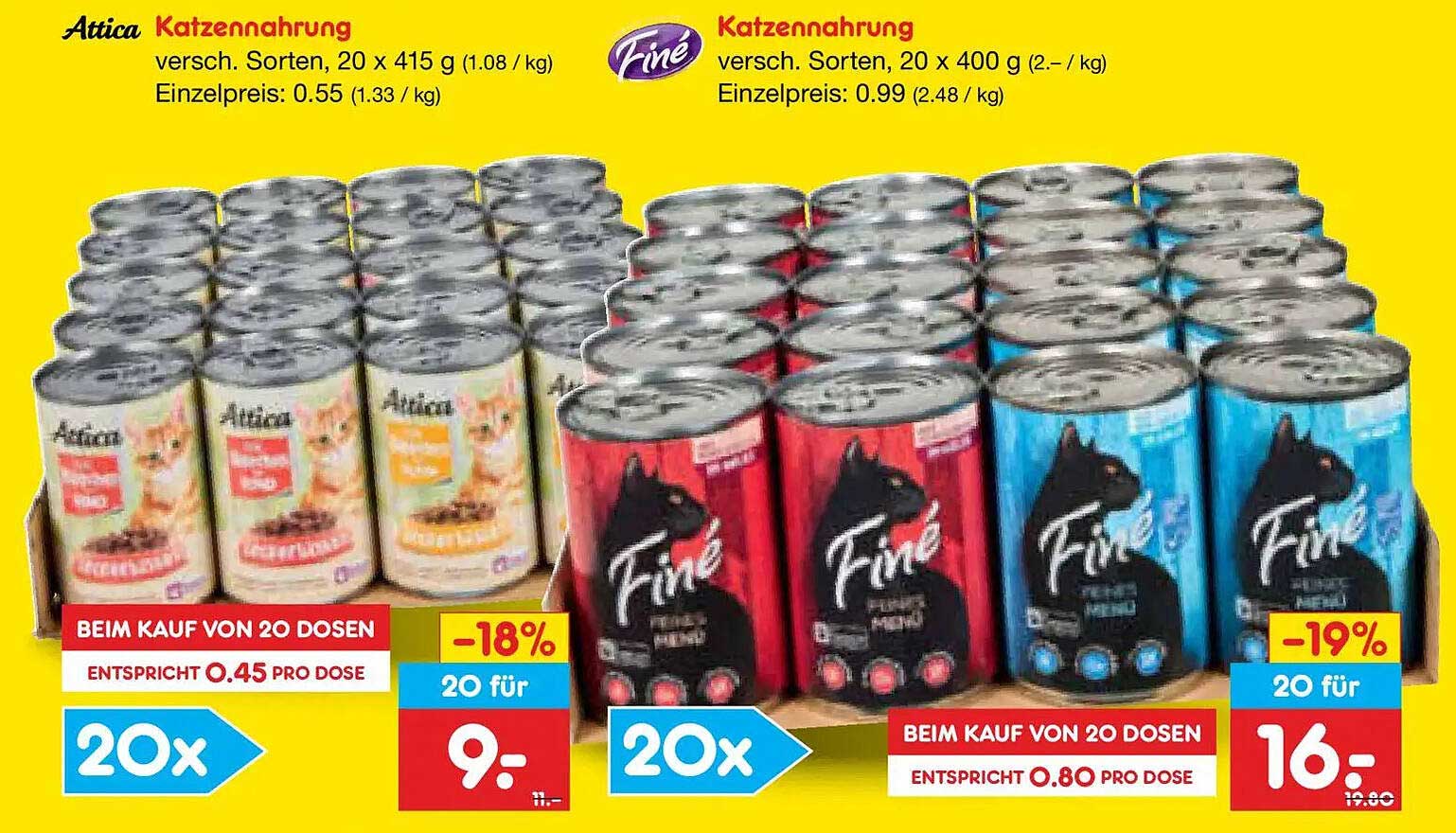 Attica Katzennahrung versch. Sorten, 20 x 415 g
