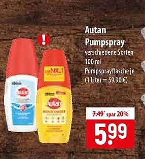 Autan Pumpspray verschiedene Sorten 100 ml Pumpsprayflasche (1 Liter = 59.90 €)
