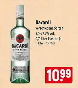 Bacardi verschiedene Sorten 27–37,5% vol. 0,7-Liter-Flasche je (1 Liter = 15.70 €)