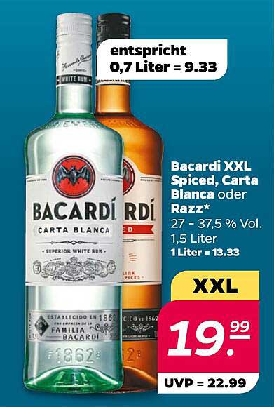 Bacardi XXL Spiced, Carta Blanca oder Razz*