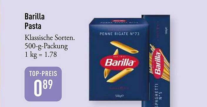 Barilla Pasta Klassische Sorten. 500-g-Packung 1 kg = 1,78
