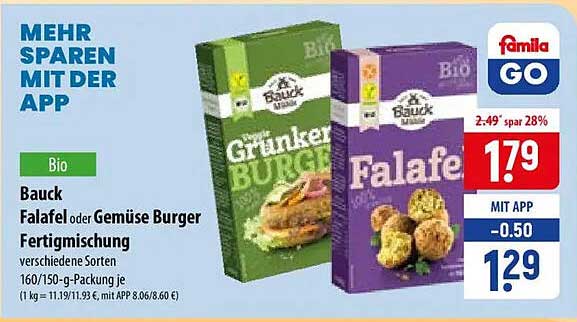 Bauck Falafel oder Gemüse Burger Fertigmischung verschiedene Sorten 160/150-g-Packung je