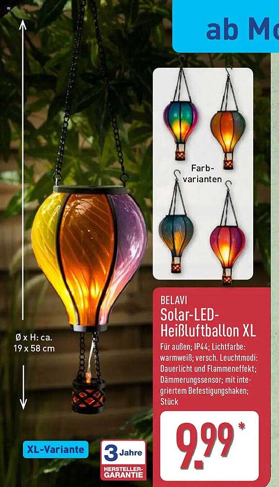 BELAVI Solar-LED-Heißluftballon XL