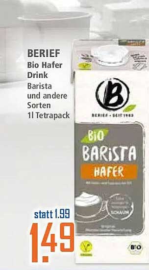 BERIEF Bio Hafer Drink Barista und andere Sorten 1l Tetrapack