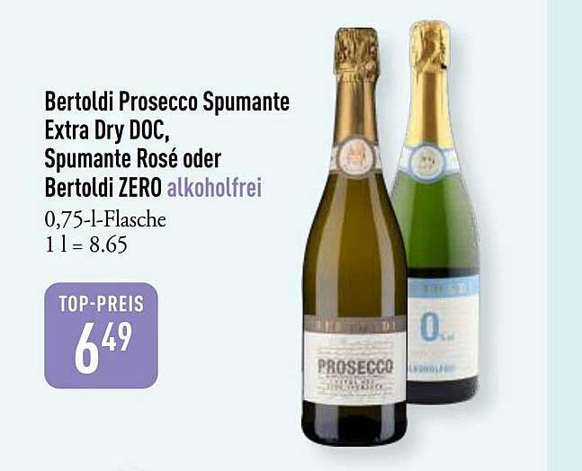 Bertoldi Prosecco Spumante Extra Dry DOC, Spumante Rosé oder Bertoldi ZERO alkoholfrei