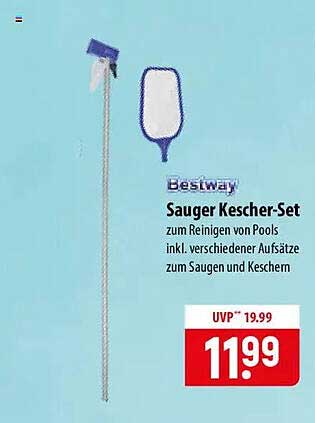 Bestway Sauger Kescher-Set zum Reinigen von Pools inkl. verschiedener Aufsätze zum Saugen und Keschern