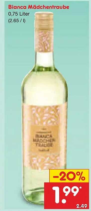 Bianca Mädchentraube 0,75 Liter (2.65 / l)