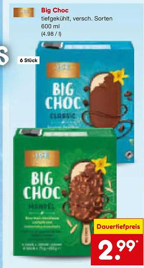 Big Choc tiefgekühlt, versch. Sorten 600 ml (4.98 / l)