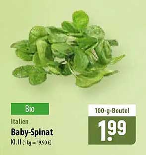 Bio Italien Baby-Spinat Kl. II (1 kg = 19,90 €)