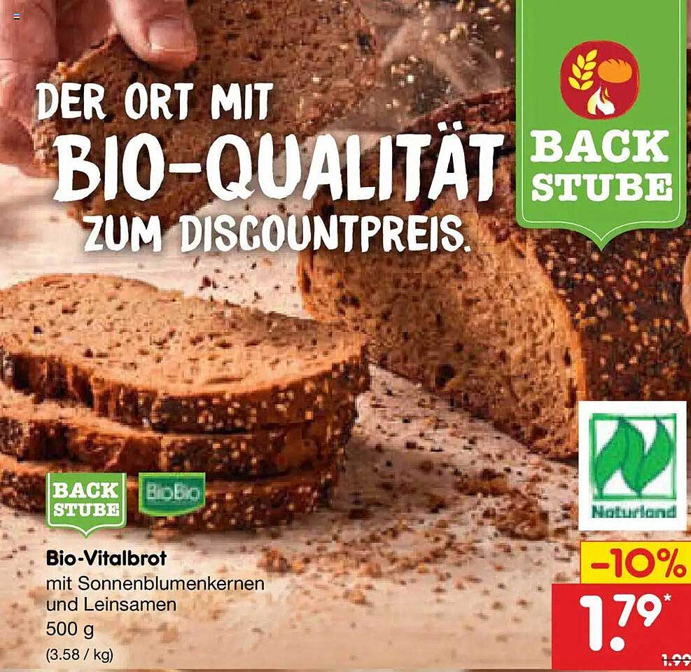 Bio-Vitalbrot mit Sonnenblumenkernen und Leinsamen 500 g