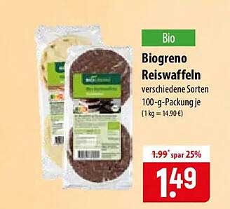 Biogreno Reiswaffeln verschiedene Sorten 100-g-Packung je