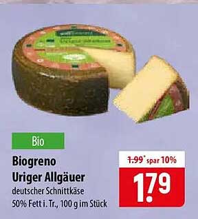 Biogreno Uriger Allgäuer deutscher Schnittkäse