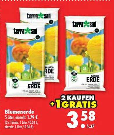 Blumenerde 5 ltr. einzeln: 1,79 €