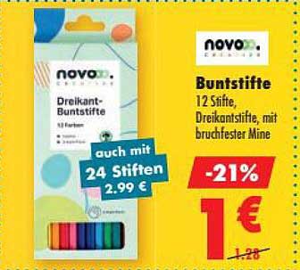 Buntstifte 12 Stifte, Dreikantstifte, mit bruchfester Mine