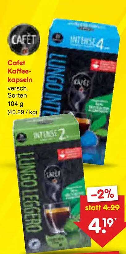 Cafet Kaffee-kapseln versch. Sorten 104 g (40.29 / kg)