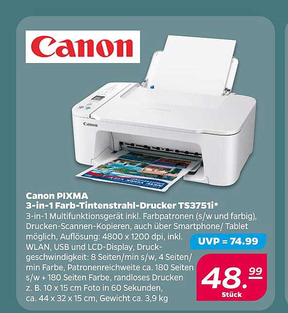 Canon PIXMA 3-in-1 Farb-Tintenstrahl-Drucker TS3751*