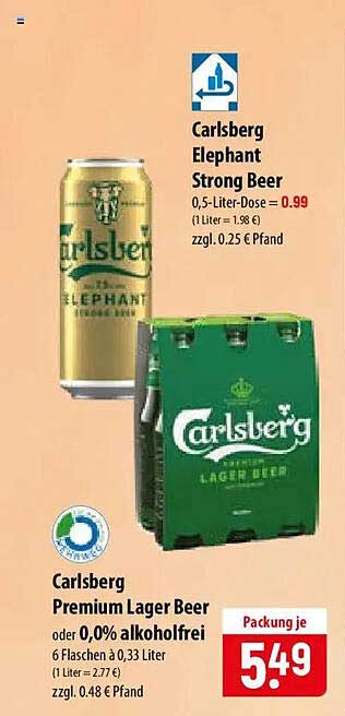Carlsberg Premium Lager Beer oder 0,0% alkoholfrei