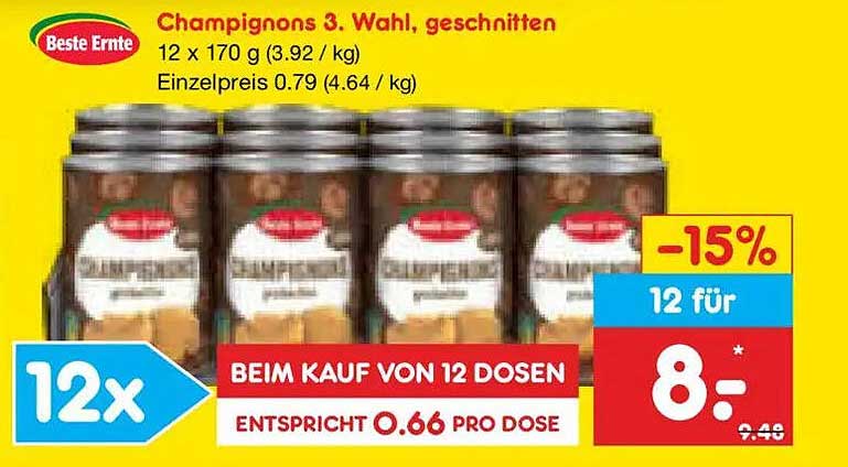 Champignons 3. Wahl, geschnitten