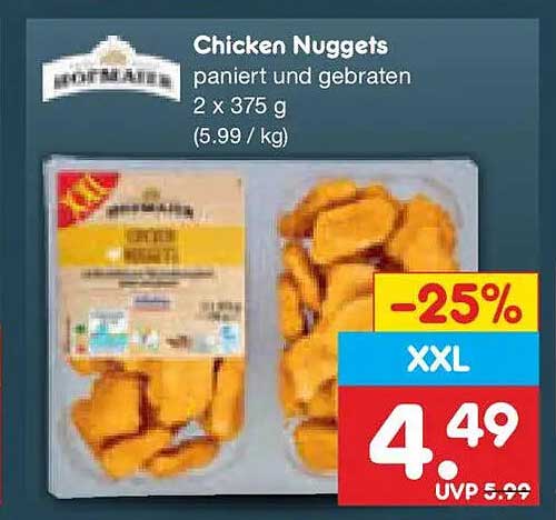 Chicken Nuggets paniert und gebraten 2 x 375 g (5.99 / kg)