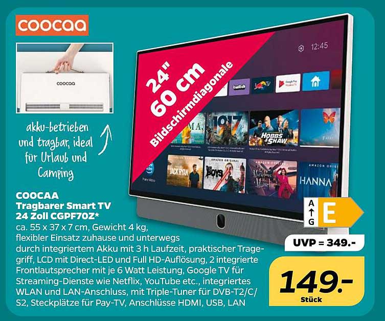 COCOAA Tragbarer Smart TV 24 Zoll CGPF702*