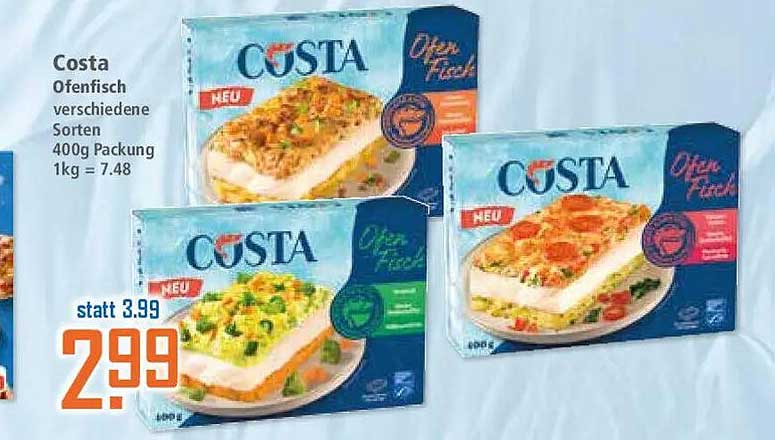 Costa Ofenfisch verschiedene Sorten 400g Packung 1kg = 7.48
