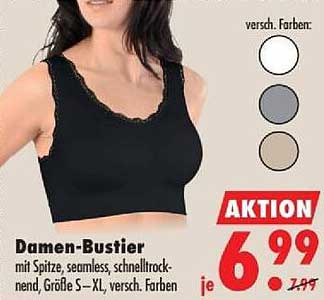 Damen-Bustier mit Spitze, seamless, schnelltrocknend, Größe S–XL, versch. Farben
