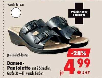 Damen-Pantolette mit 2 Schnallen, Größe 36–41, versch. Farben