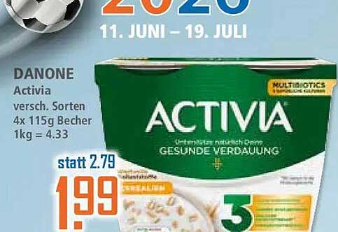 DANONE Activia versch. Sorten 4x 115g Becher 1kg = 4.33
