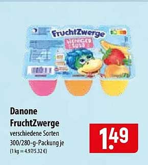 Danone FruchtZwerge verschiedene Sorten 300/280-g-Packung je (1 kg = 4,97/5,32 €)
