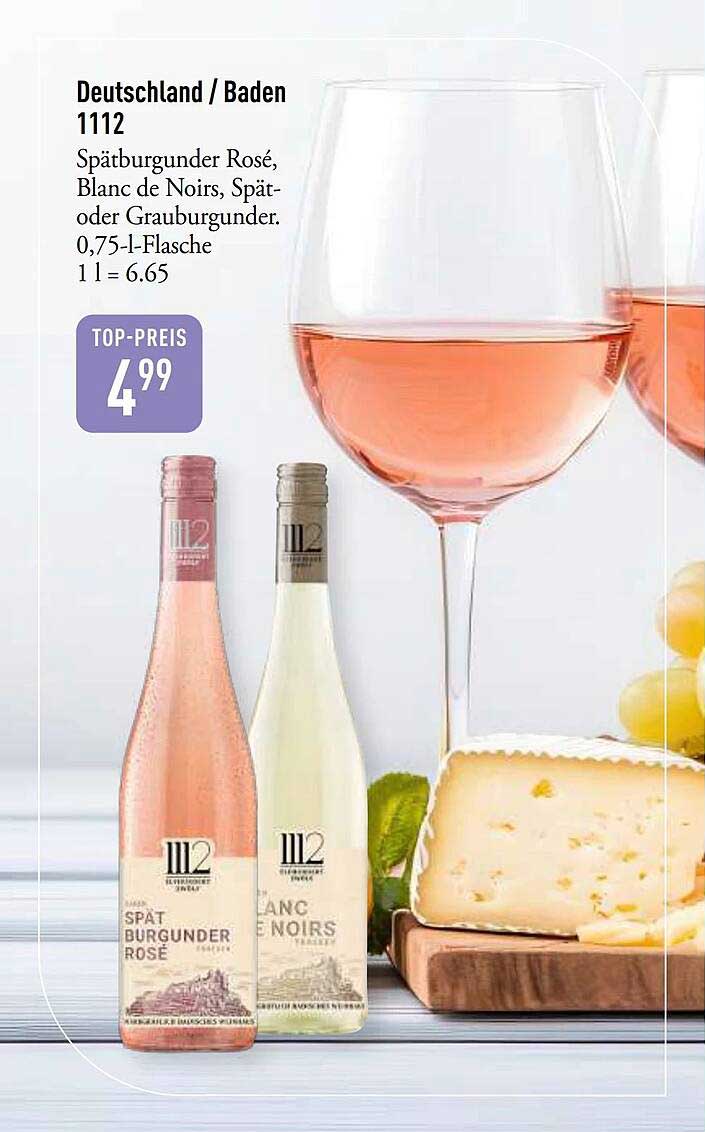 Deutschland / Baden 1112 Spätburgunder Rosé, Blanc de Noirs, Spät- oder Grauburgunder, 0,75-l-Flasche