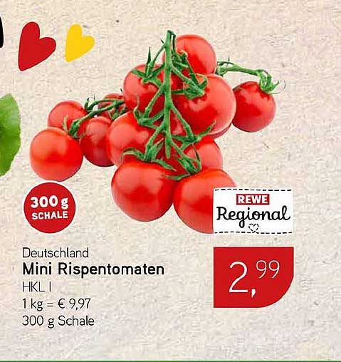 Deutschland Mini Rispentomaten HKL I 300 g Schale