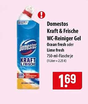 Domestos Kraft & Frische WC-Reiniger Gel Ocean fresh oder Lime fresh 750-ml-Flasche je