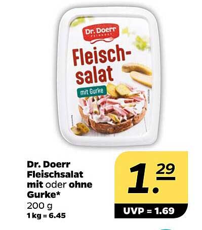 Dr. Doerr Fleischsalat mit oder ohne Gurke* 200 g 1 kg = 6.45