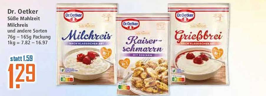 Dr. Oetker Süße Mahlzeit Milchreis und andere Sorten 76g – 165g Packung