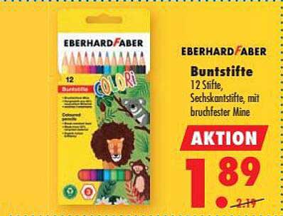 Eberhard Faber Buntstifte 12 Stück, Sechskantstifte, mit bruchfester Mine