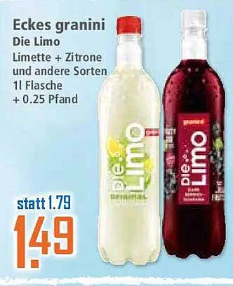 Eckes granini Die Limo Limette + Zitrone und andere Sorten 1 Flasche + 0.25 Pfand