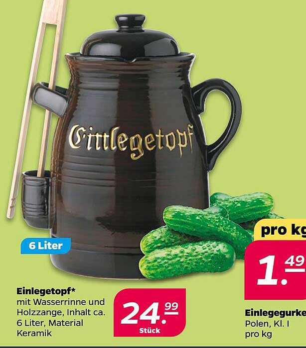 Einlegetopf* mit Wasserrinne und Holzzange, Inhalt ca. 6 Liter, Material Keramik