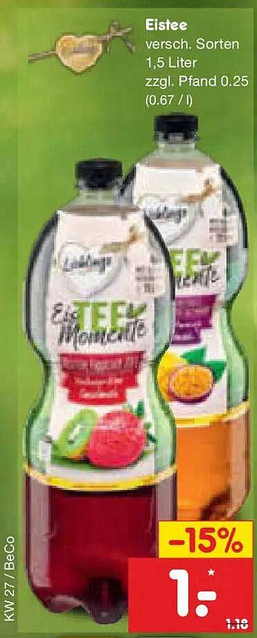 Eistee versch. Sorten 1,5 Liter zzgl. Pfand 0.25 (0.67 / l)
