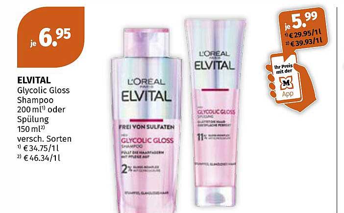 ELVITAL Glycolic Gloss Shampoo 200 ml oder Spülung 150 ml, versch. Sorten