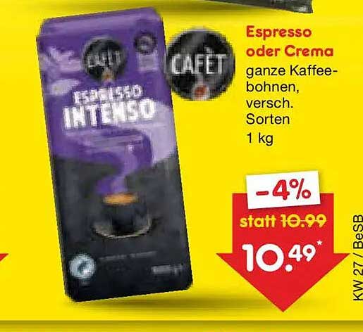 Espresso oder Crema ganze Kaffeebohnen, versch. Sorten 1 kg