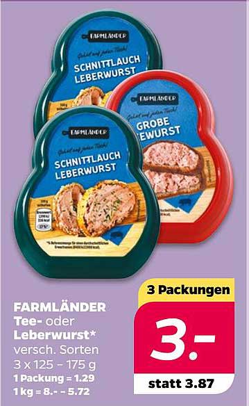 FARMLÄNDER Tee- oder Leberwurst* versch. Sorten 3 x 125 – 175 g