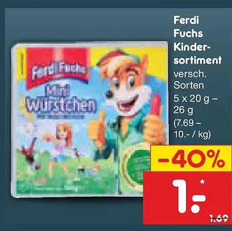 Ferdi Fuchs Kinder-sortiment versch. Sorten 5 x 20 g – 26 g (7,69 - 10.- / kg)